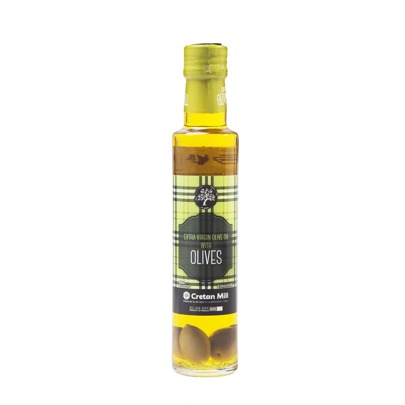 Оливковое масло Extra Virgin с оливками CRETAN MILL 0,25 л. купить в интернет-магазине греческих продуктов с доставкой по Иркутску и Иркутской области