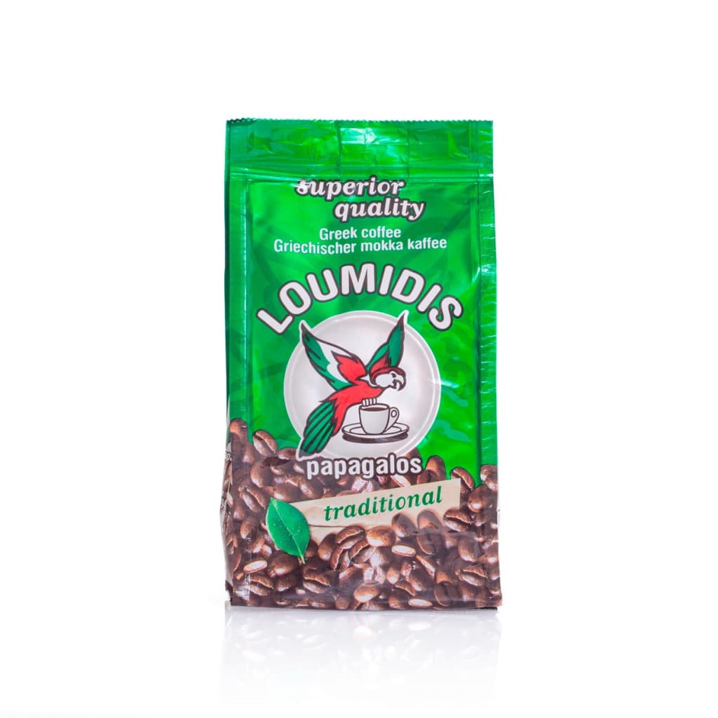 Кофе натуральный молотый LOUMIDIS PAPAGALOS 194г купить в интернет-магазине греческих продуктов с доставкой по Иркутску и Иркутской области