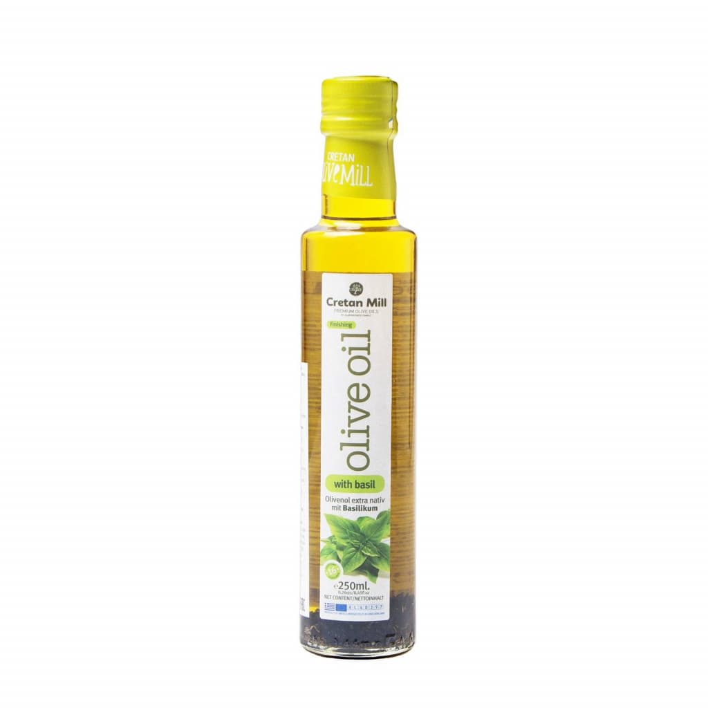 Оливковое масло Extra Virgin с базиликом CRETAN MILL 0,25 л. купить в интернет-магазине греческих продуктов с доставкой по Иркутску и Иркутской области